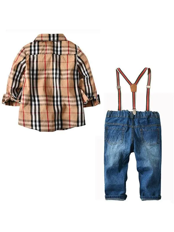 4-piece Outfit Sets Striped Shirt Jeans Belt Bowtie Set Long-sleeve Top For Toddlers Boys