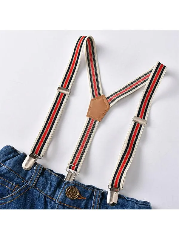 4-piece Outfit Sets Striped Shirt Jeans Belt Bowtie Set Long-sleeve Top For Toddlers Boys