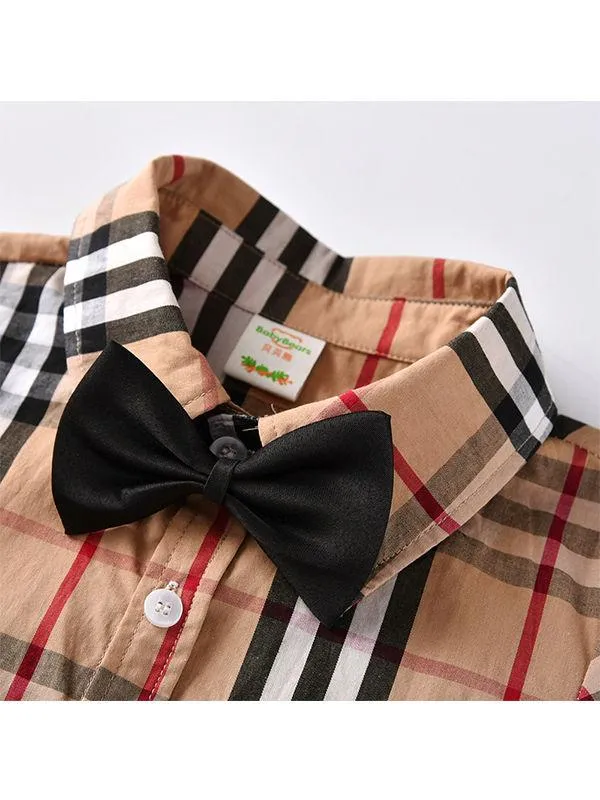 4-piece Outfit Sets Striped Shirt Jeans Belt Bowtie Set Long-sleeve Top For Toddlers Boys