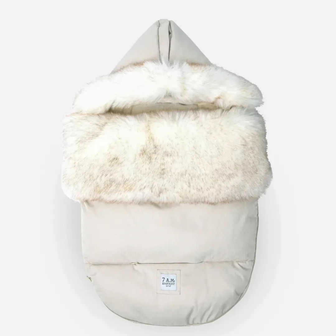 7AM Enfant POD Footmuff Tundra Beige with White Fur (0 to 18M)