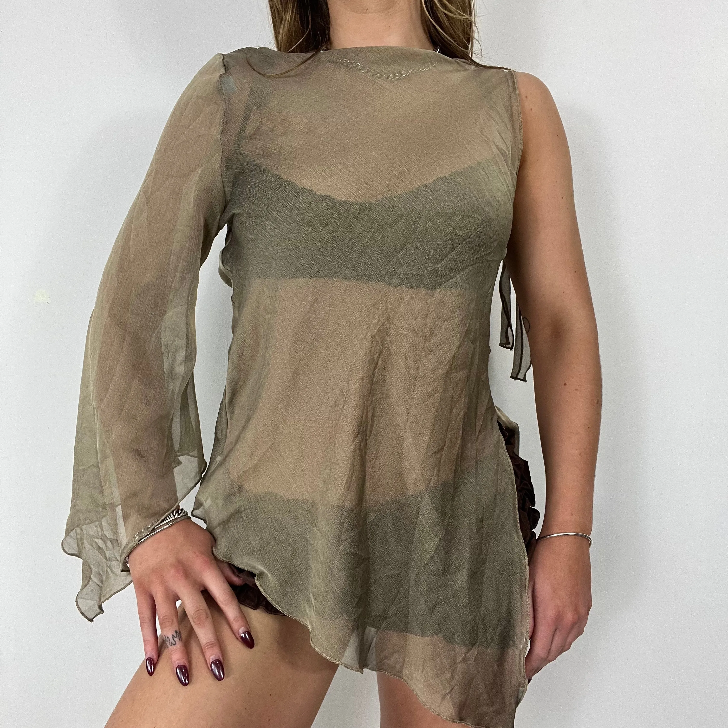 90s mesh one shoulder slouch top - Size M