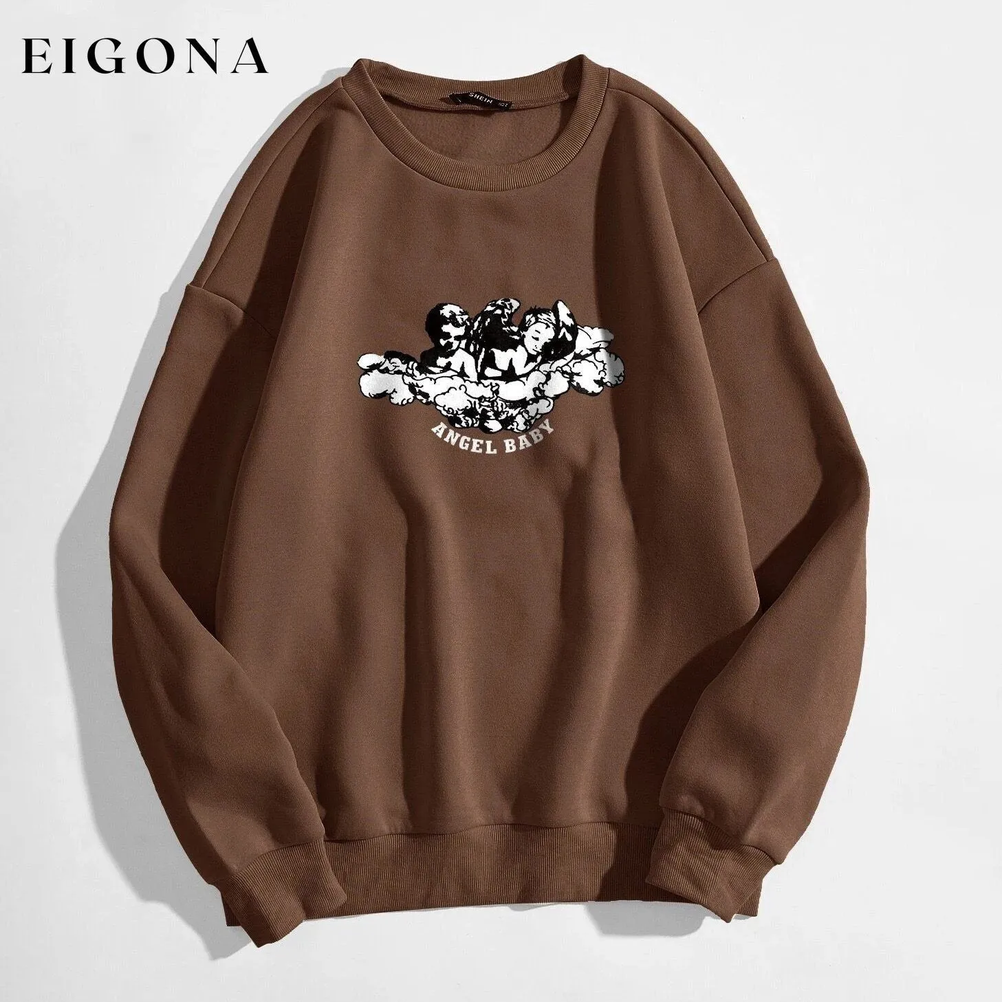 Angel and Letter Graphic Oversized Thermal Sweatshirt