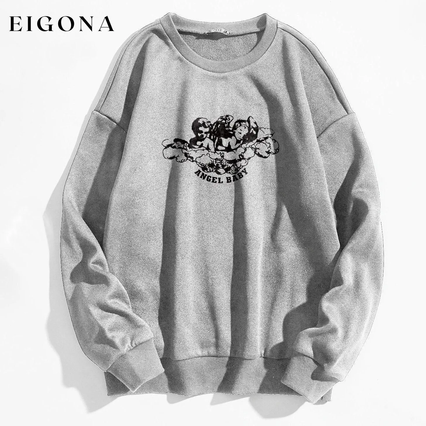 Angel and Letter Graphic Oversized Thermal Sweatshirt