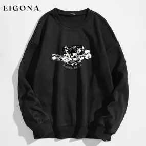 Angel and Letter Graphic Oversized Thermal Sweatshirt