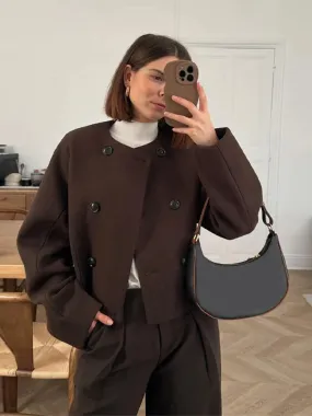 Back To School Joskaa Double Breasted Fashion Long Sleeved Women's Woolen Coat Casual Solid Color O-neck Jacket 2024 Autumn Winter Street Ladies Coats