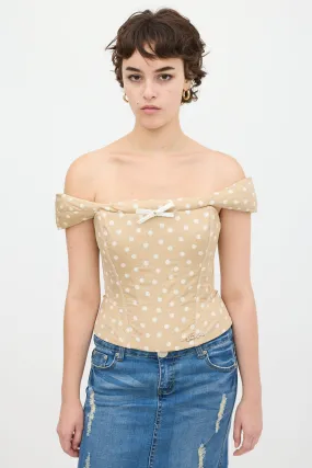 Beige & White Polka Dot Off Shoulder Corset Top