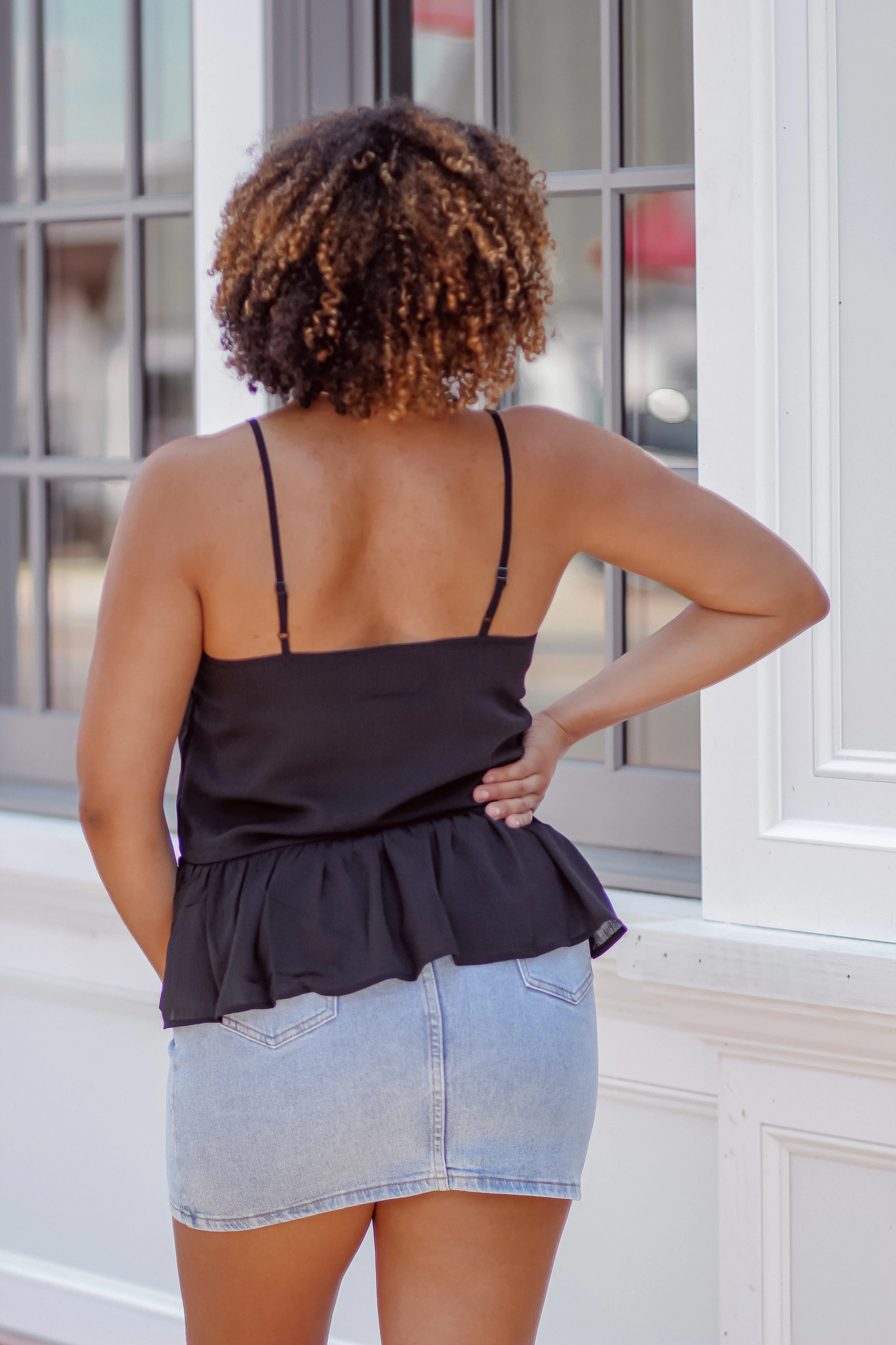 Black Button Down Peplum Tank