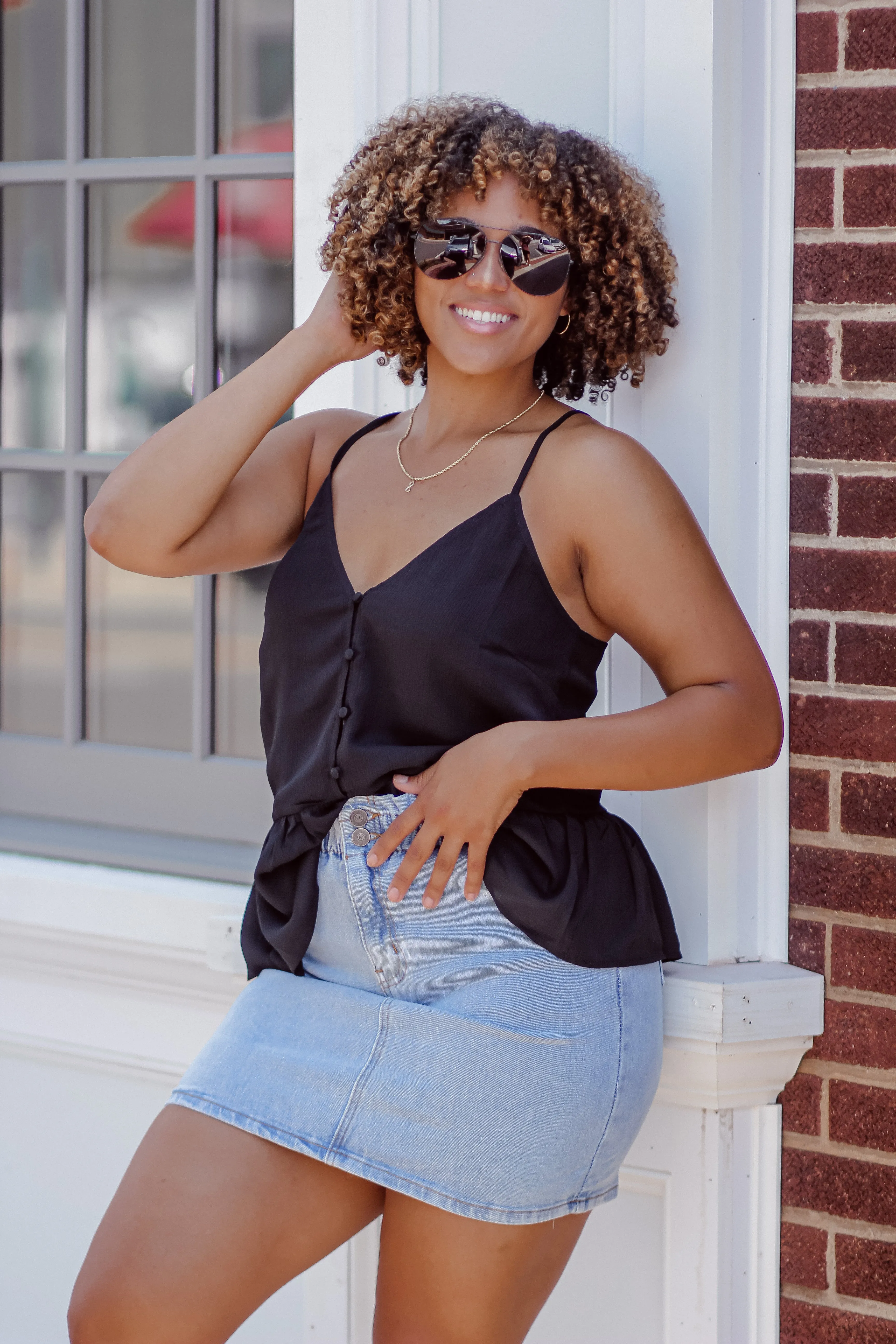 Black Button Down Peplum Tank