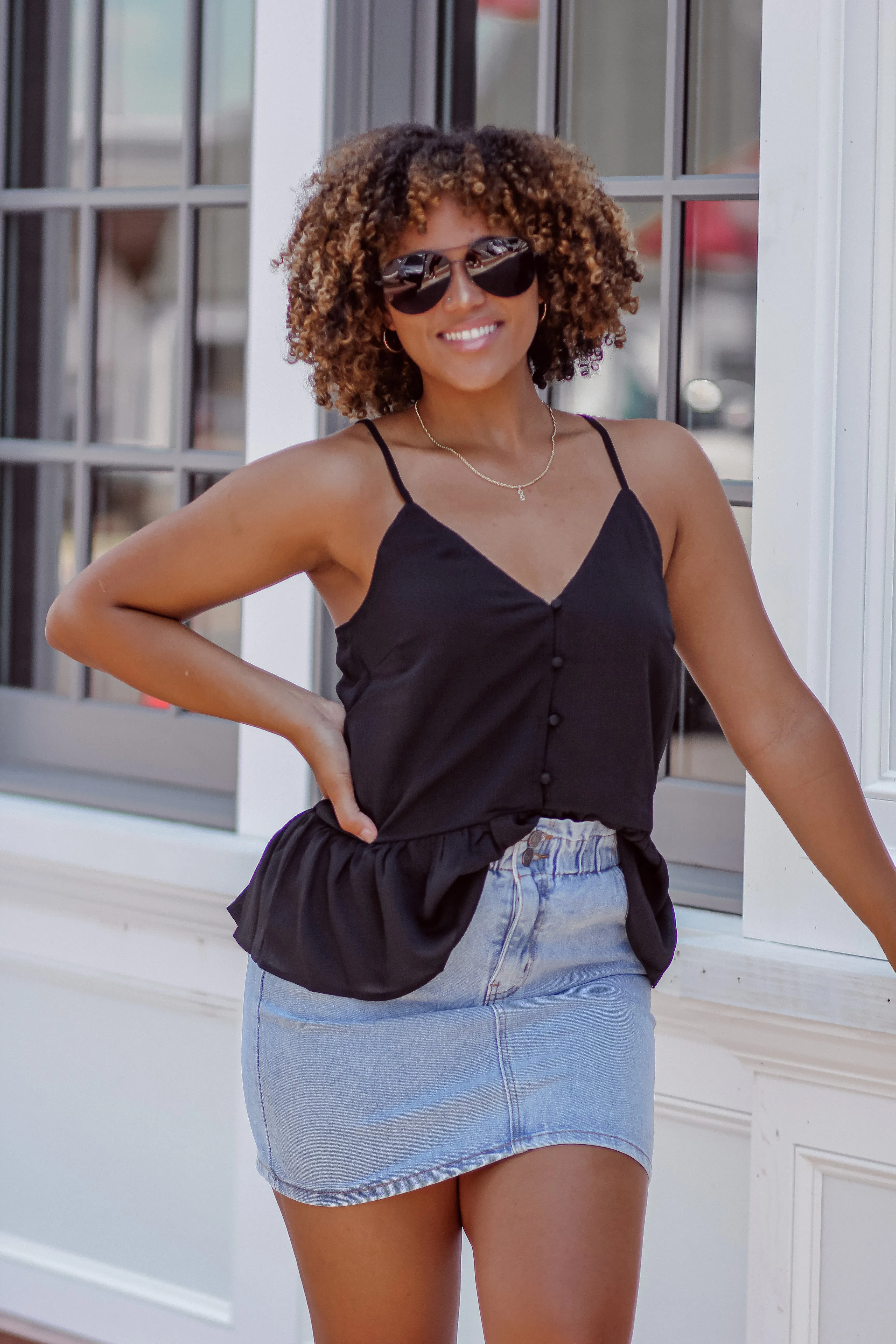 Black Button Down Peplum Tank