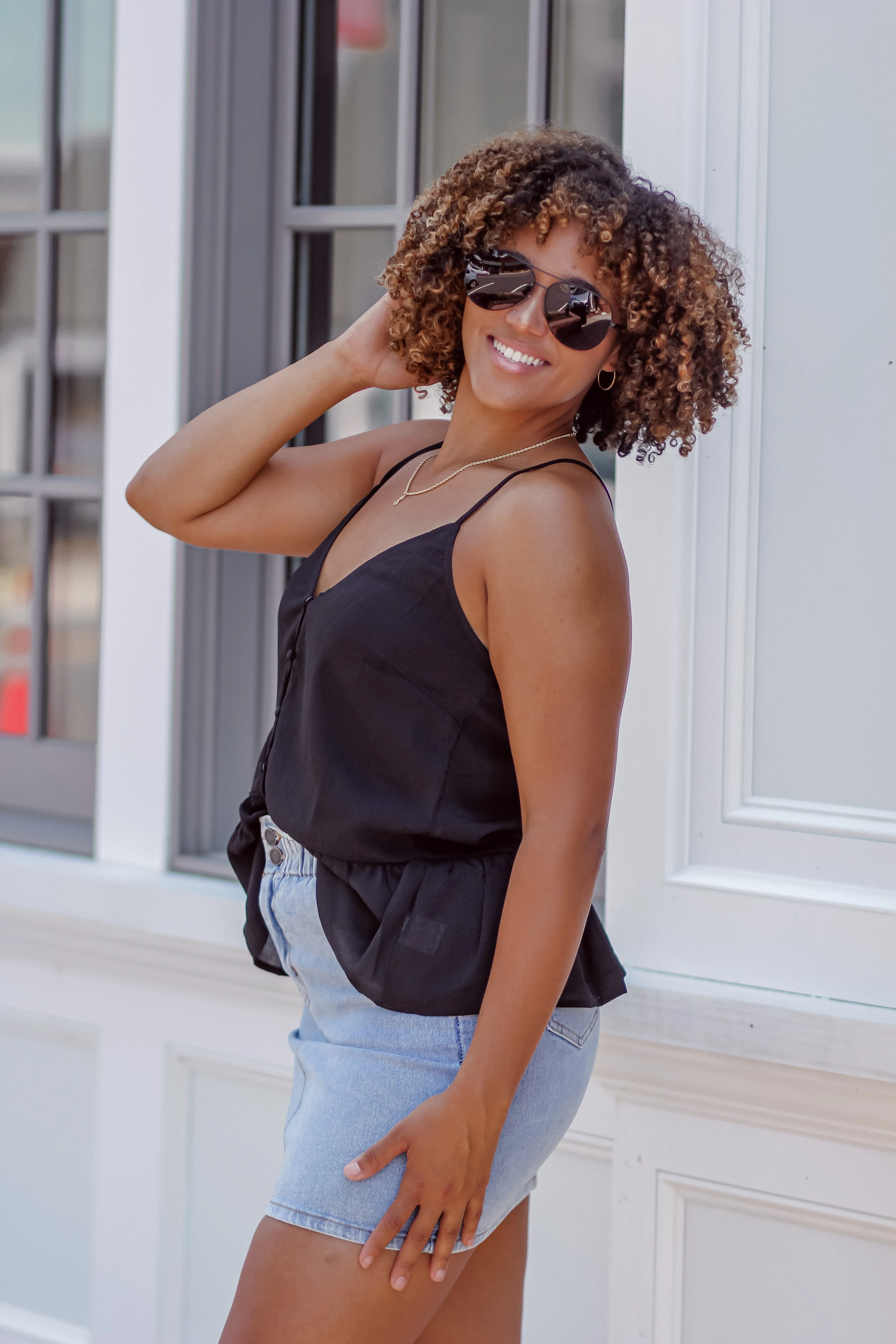 Black Button Down Peplum Tank