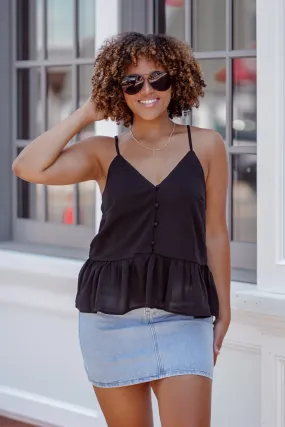 Black Button Down Peplum Tank