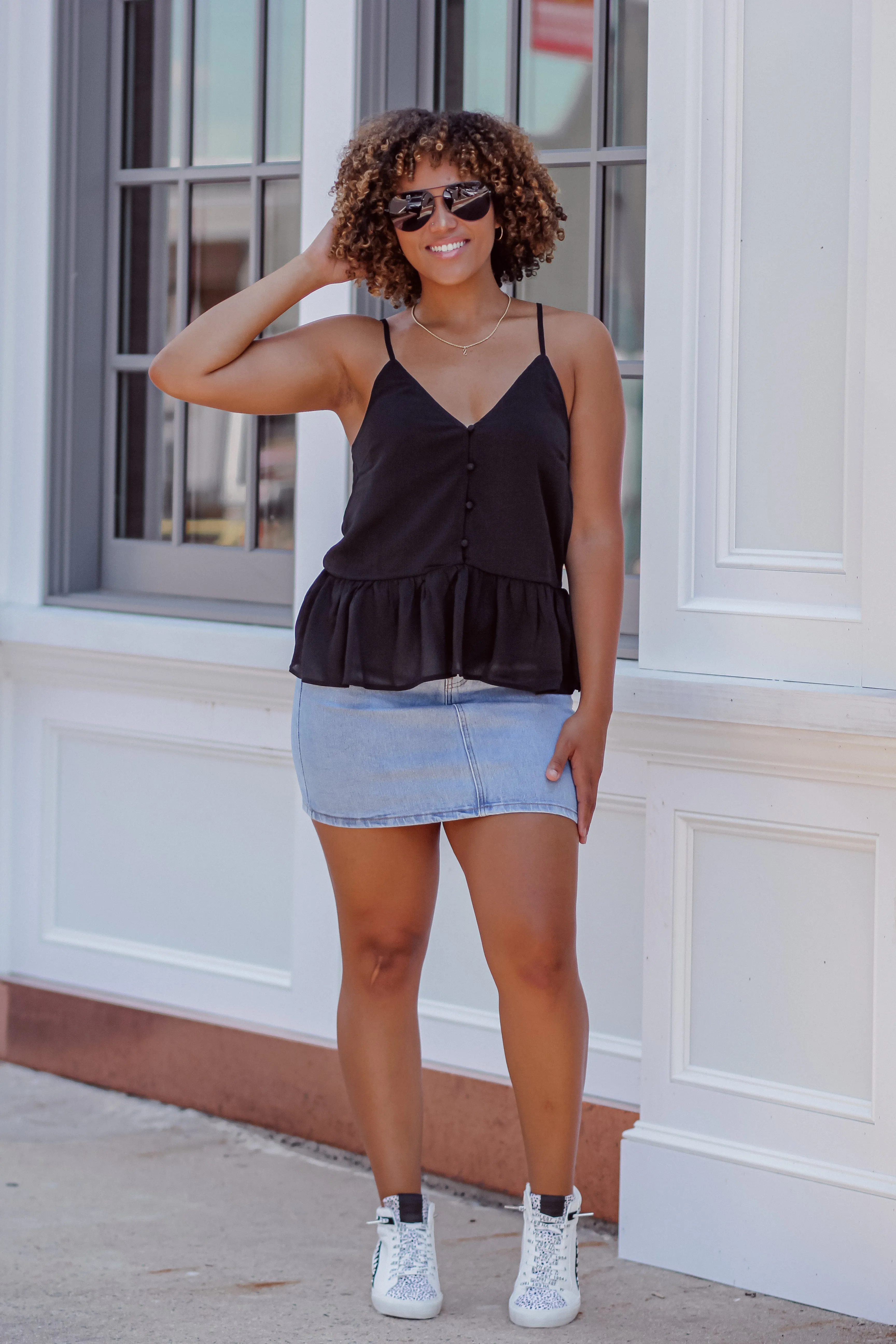 Black Button Down Peplum Tank