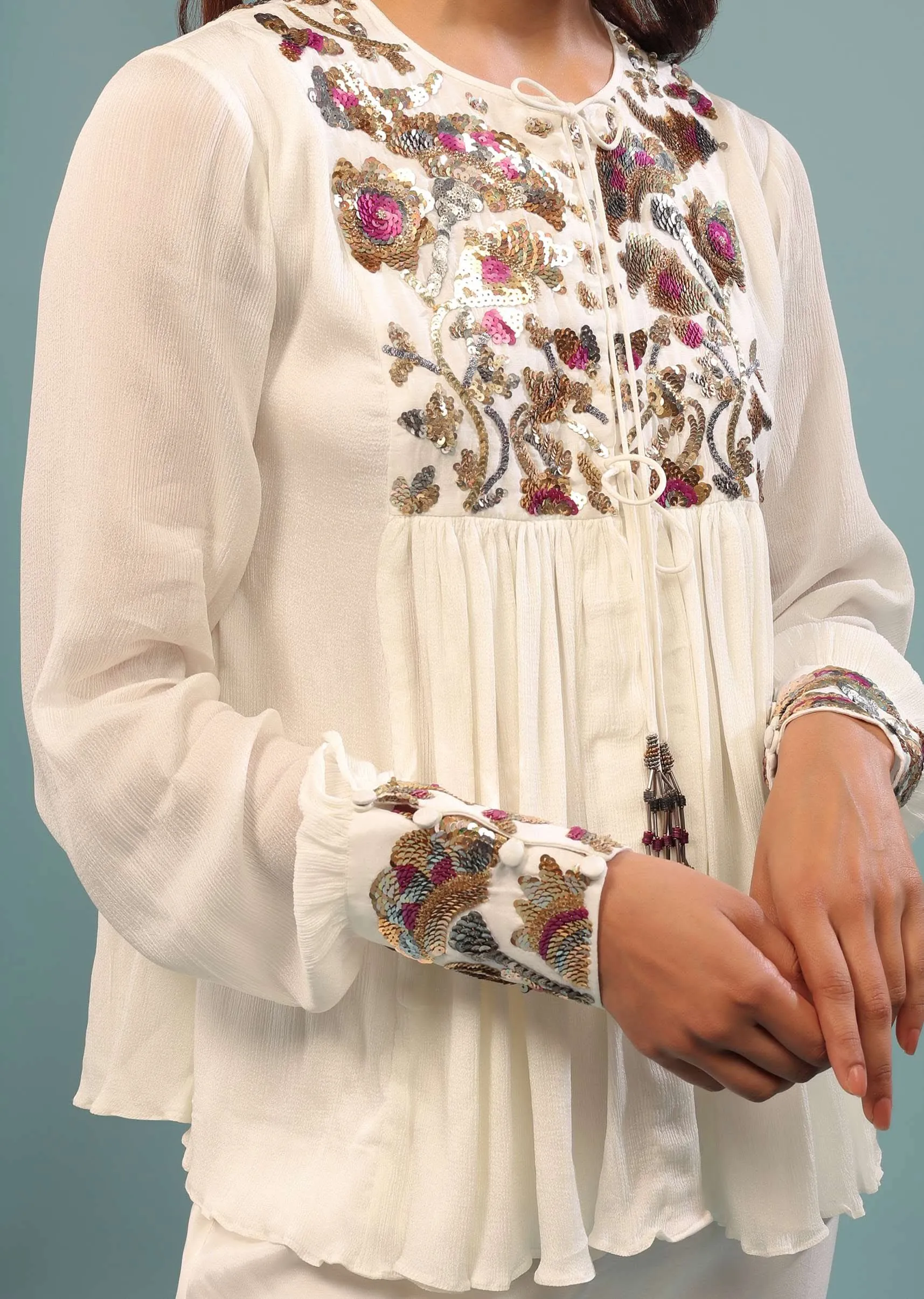 Daisy White Embroidered Co ord Set In Georgette