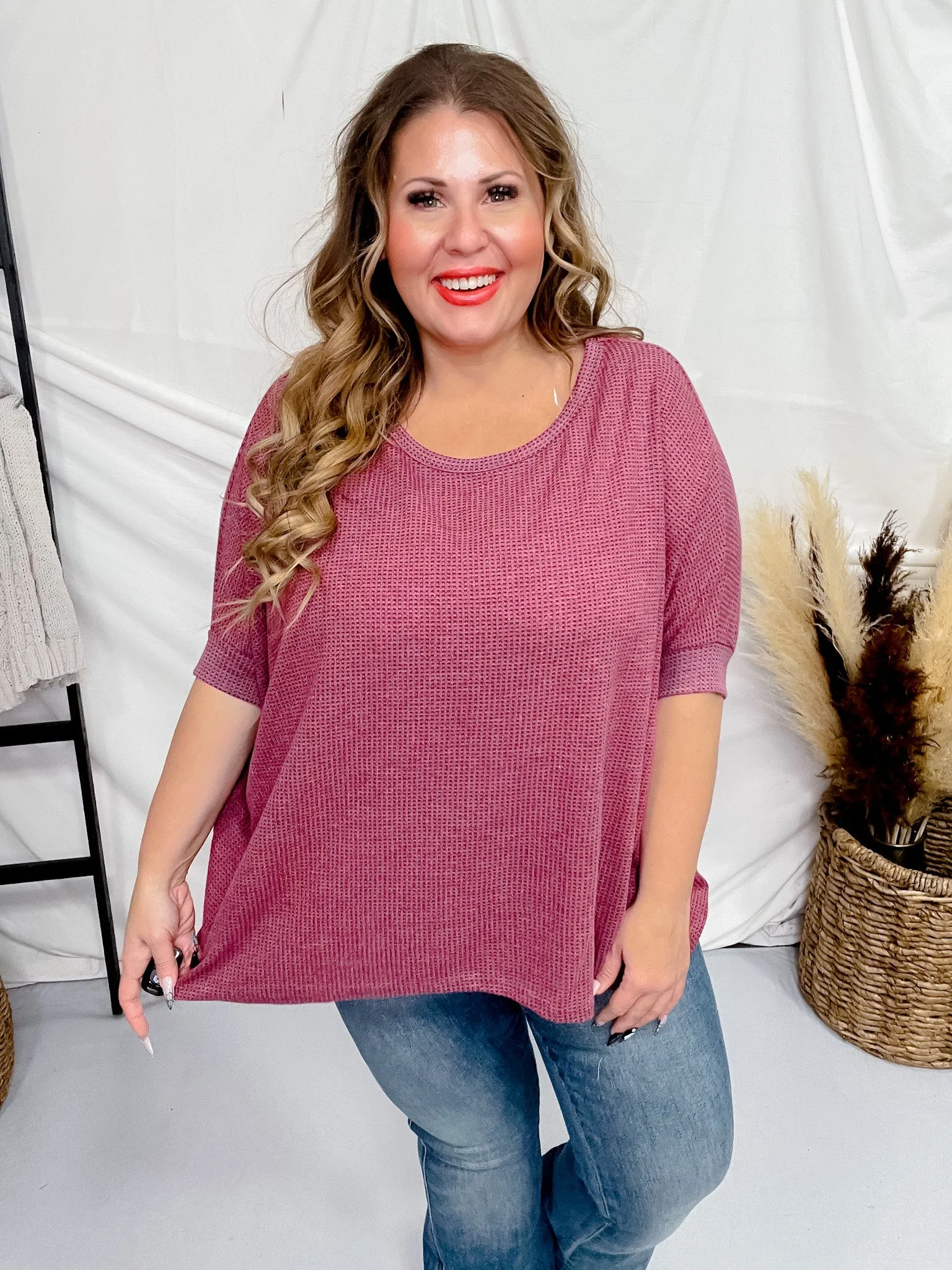 Dolman Sleeve Thermal Top in Wine FINAL SALE
