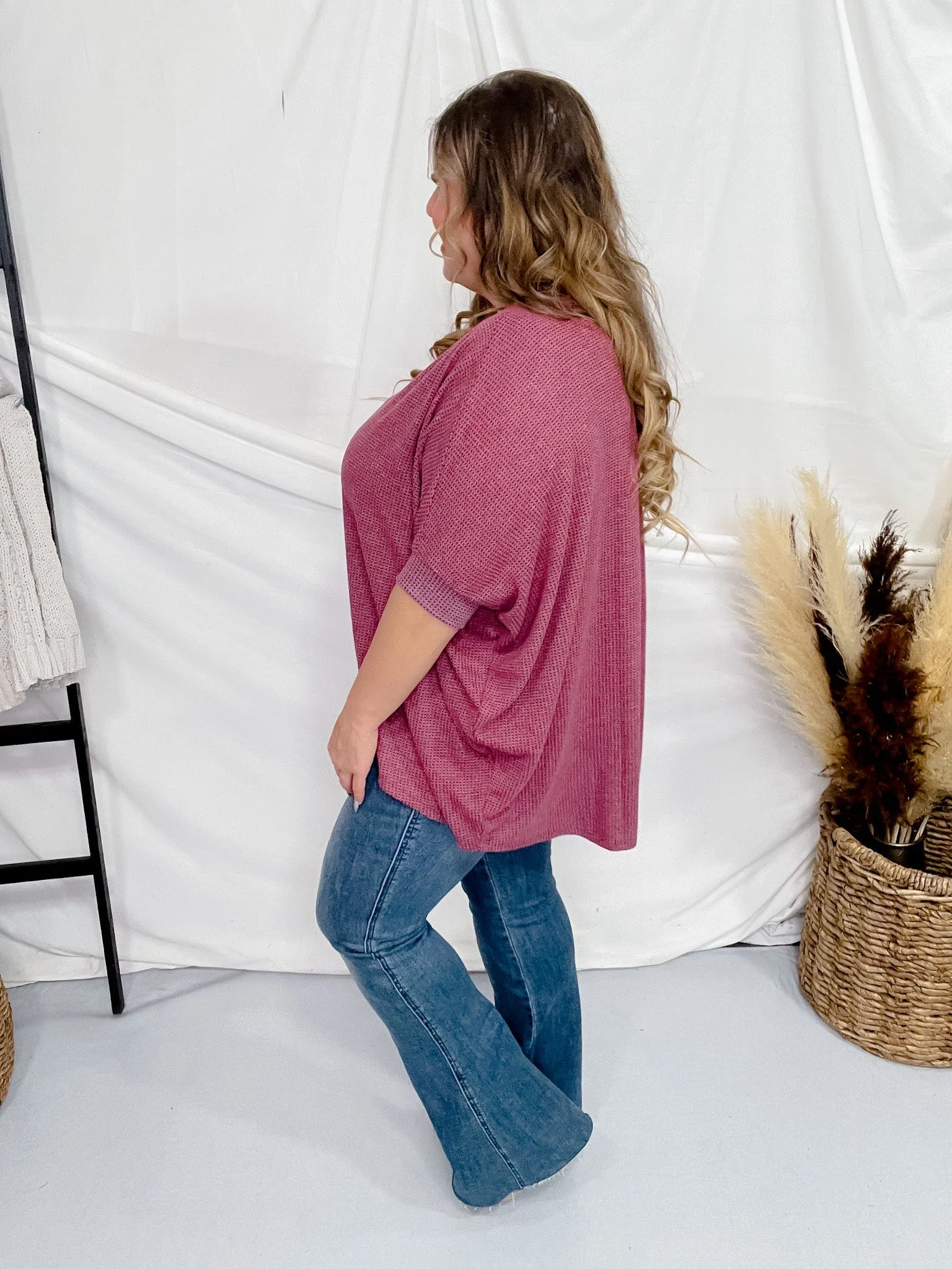 Dolman Sleeve Thermal Top in Wine FINAL SALE