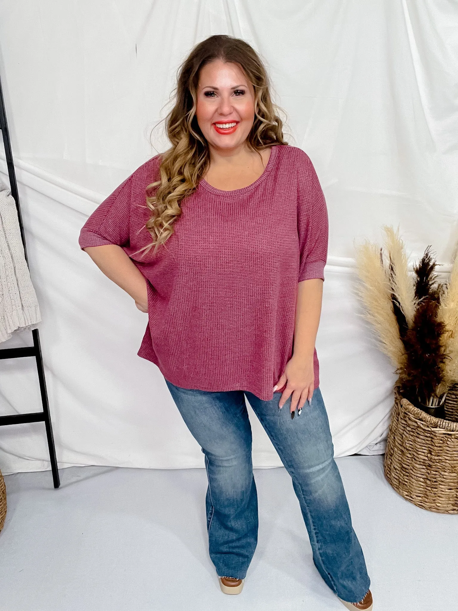Dolman Sleeve Thermal Top in Wine FINAL SALE