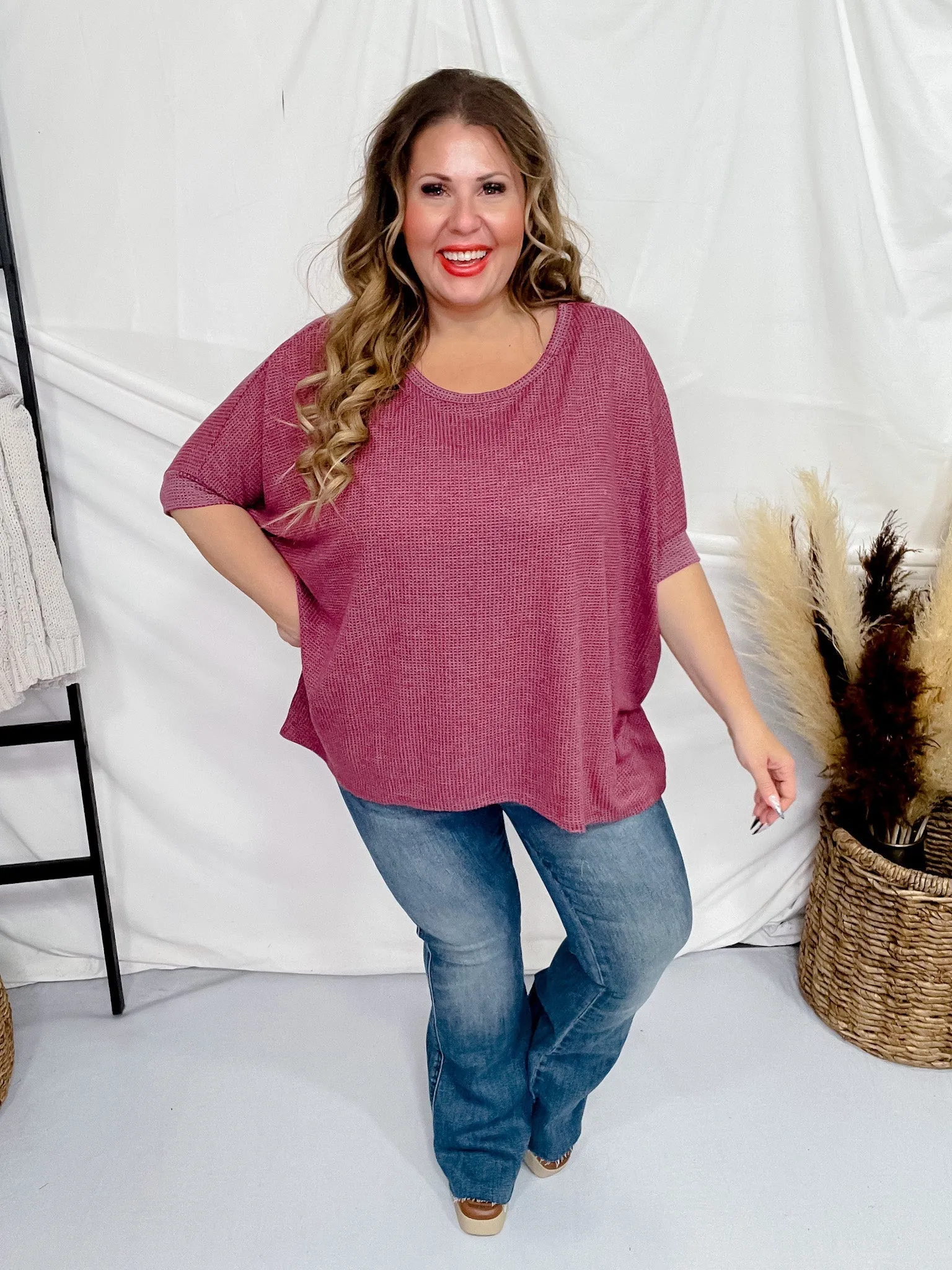 Dolman Sleeve Thermal Top in Wine FINAL SALE