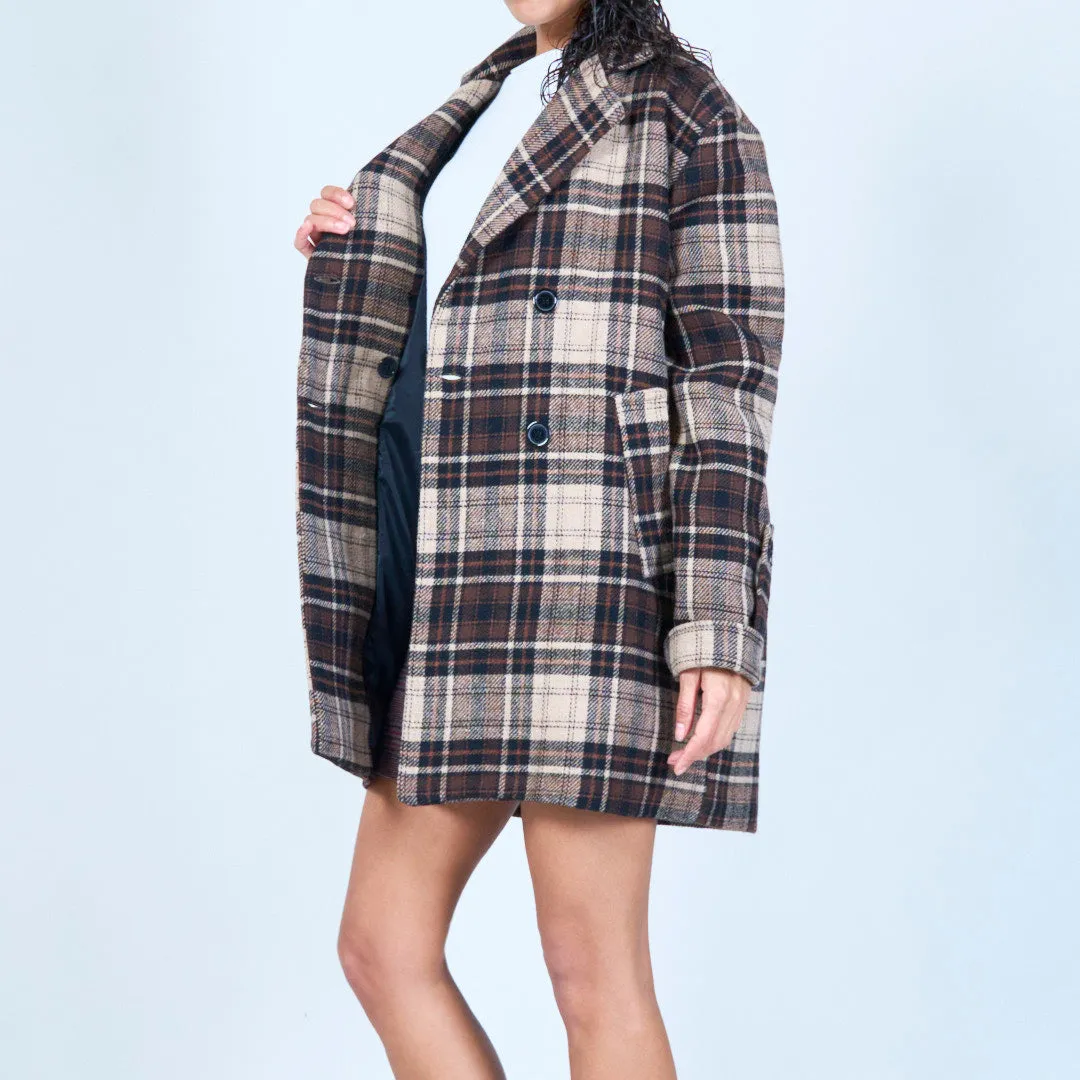 Double-breasted plaid wool coat wholesale