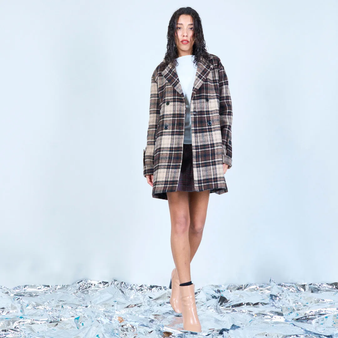 Double-breasted plaid wool coat wholesale