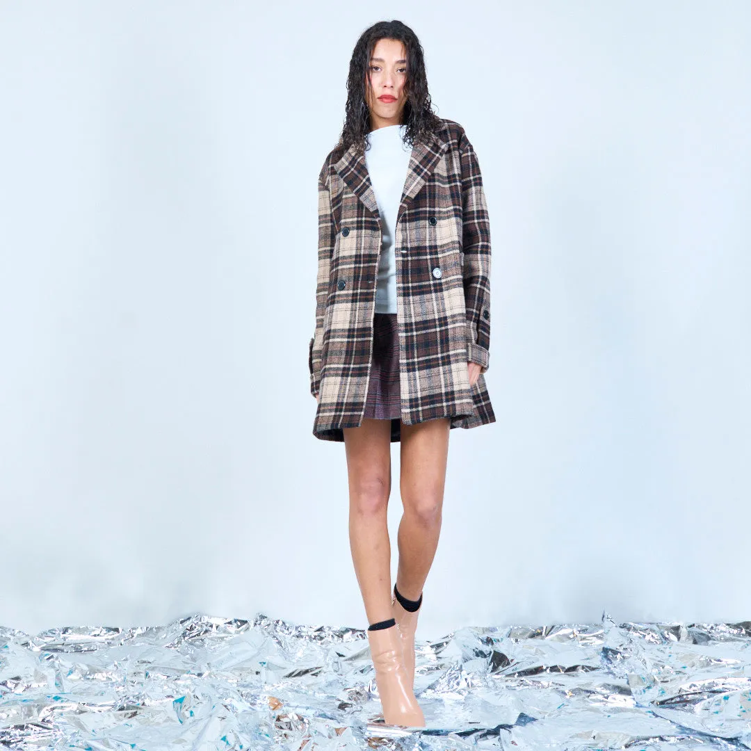 Double-breasted plaid wool coat wholesale