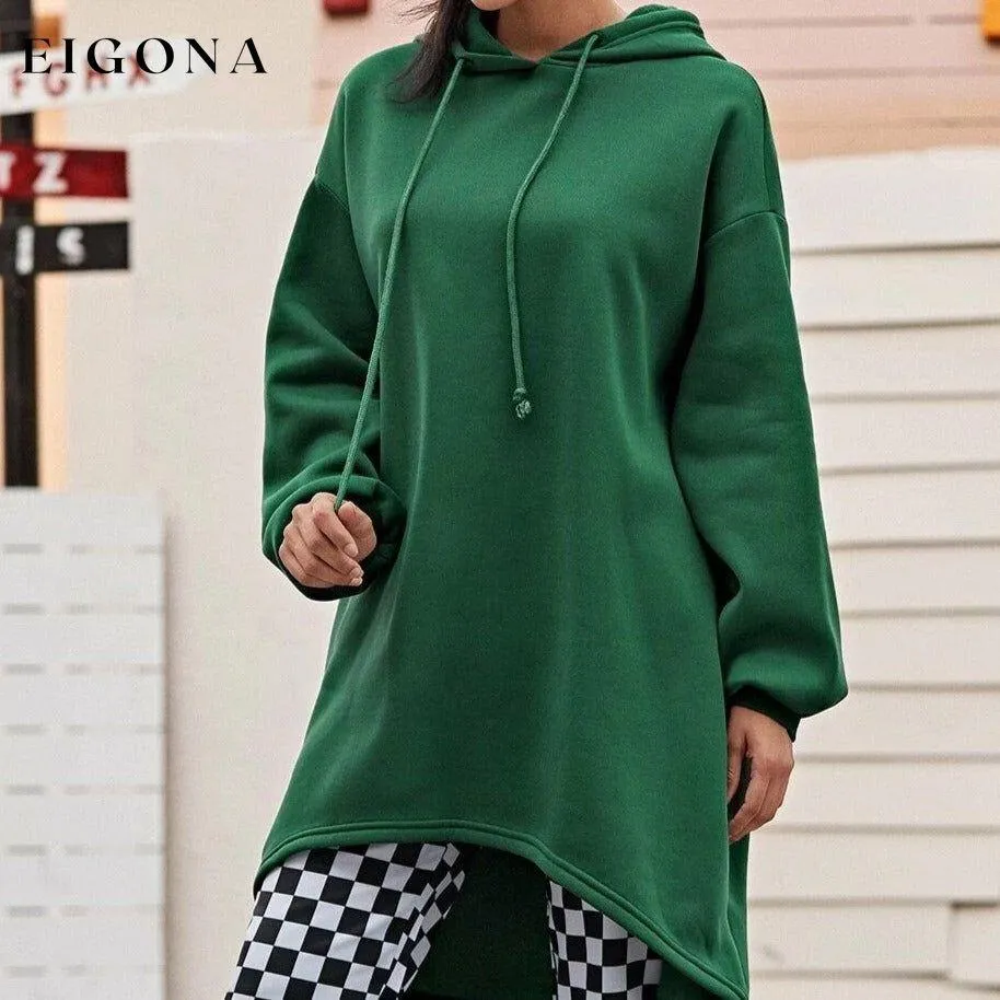 Drop Shoulder Dip Hem Thermal Longline Hoodie