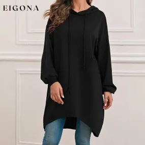 Drop Shoulder Dip Hem Thermal Longline Hoodie