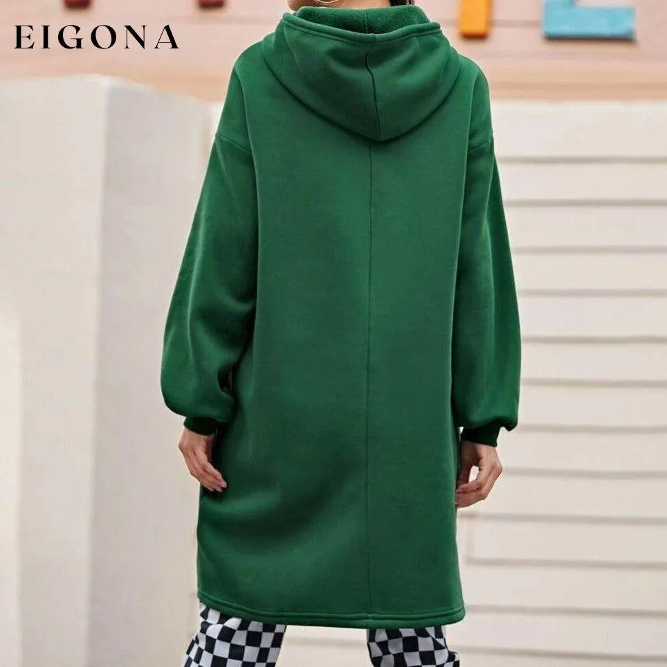 Drop Shoulder Dip Hem Thermal Longline Hoodie