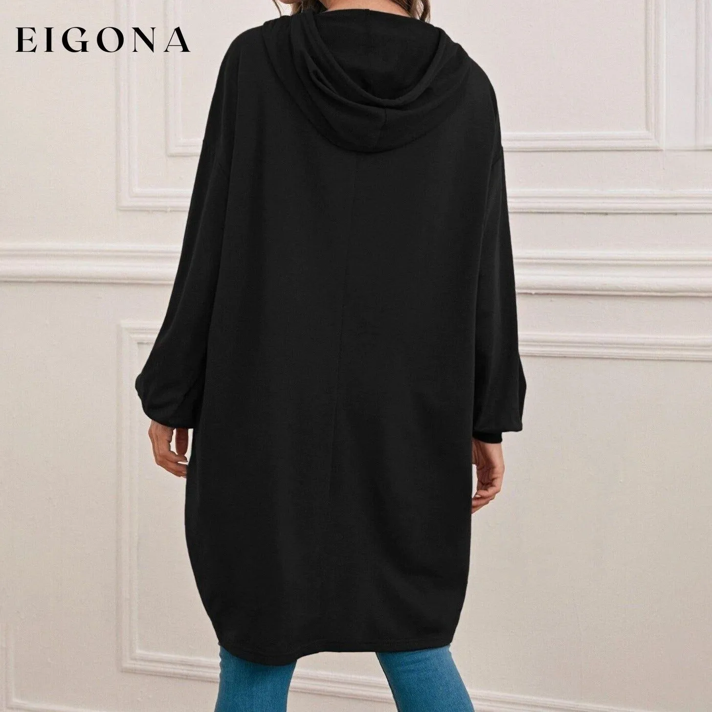 Drop Shoulder Dip Hem Thermal Longline Hoodie