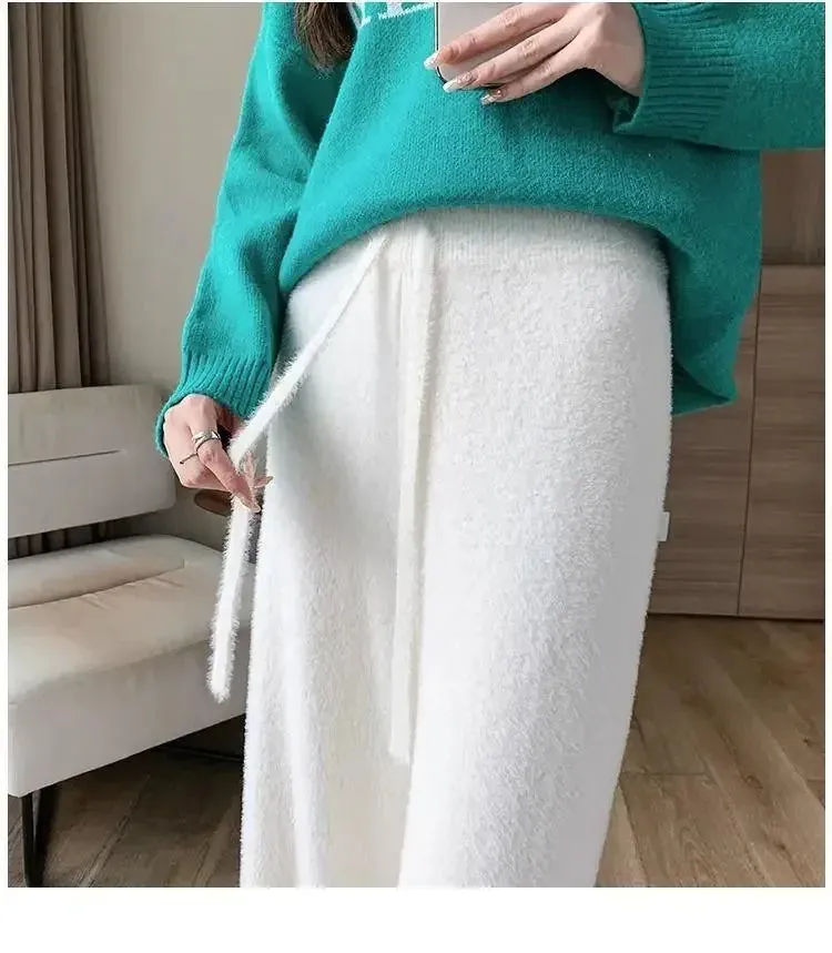 Fuzzy Wide-Leg Stylish Drawstring Sweat Pants