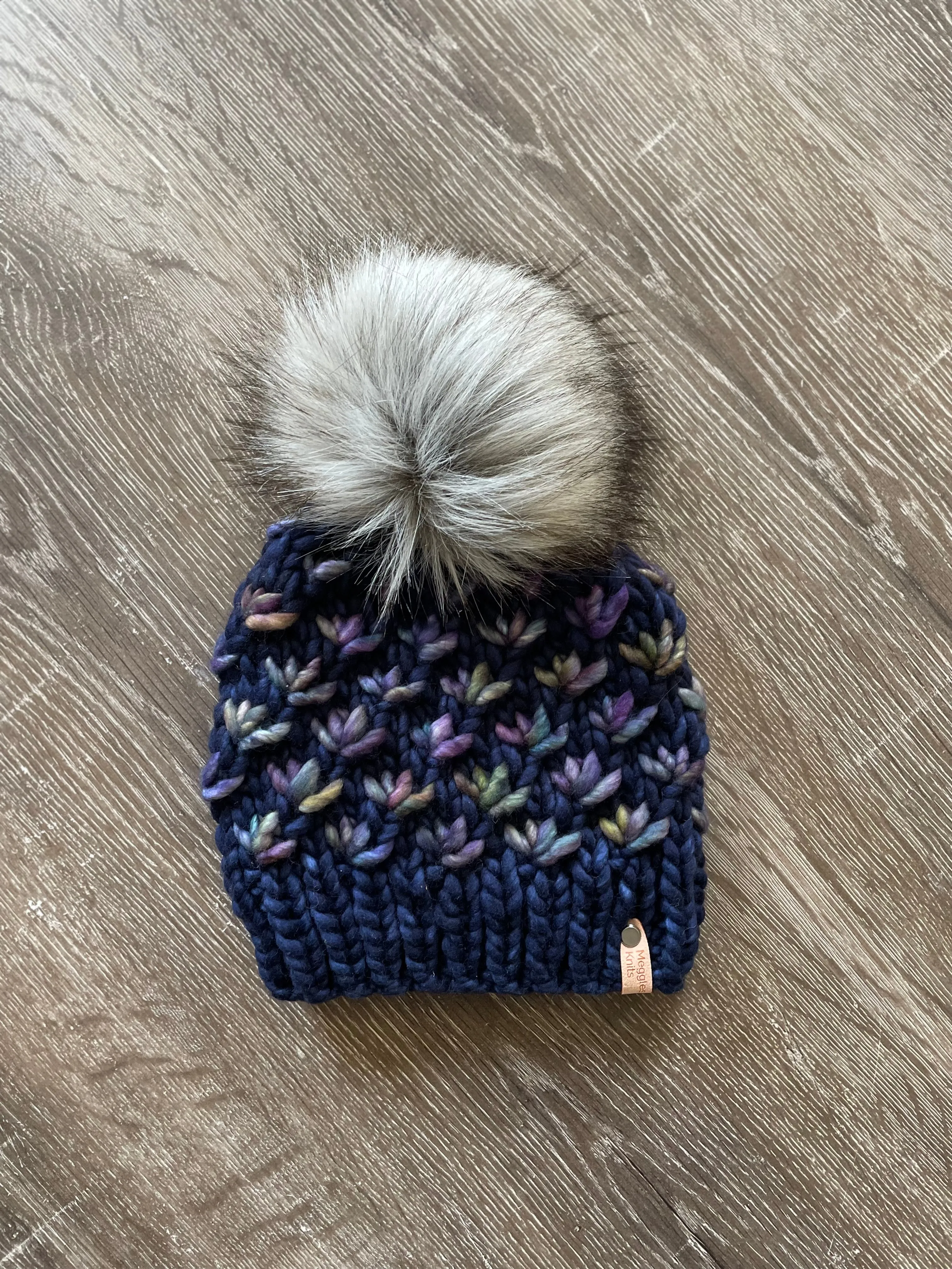 Luxury Line Lotus Flower Beanie in Navy and Indiecita