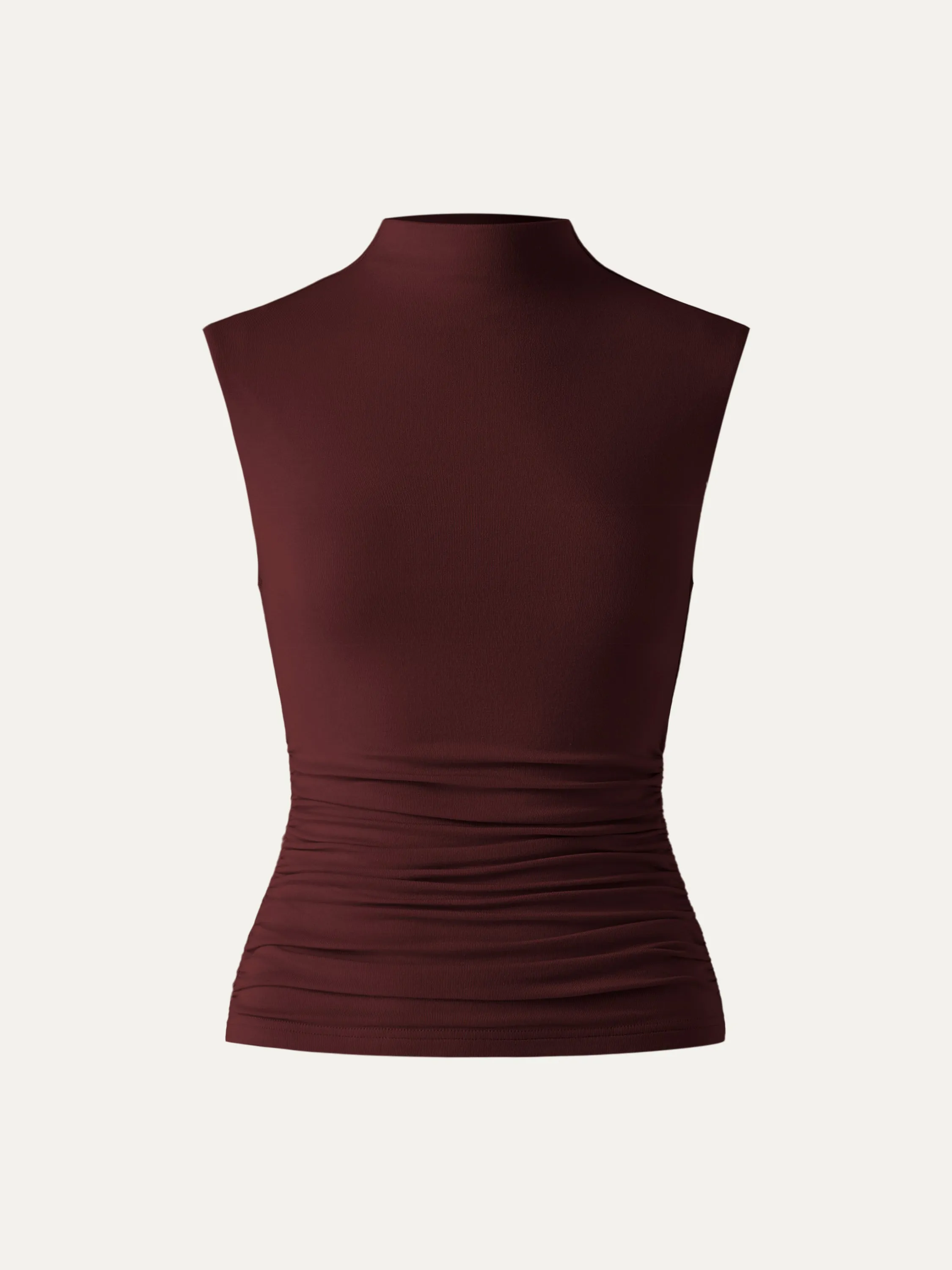 Mock Neck Ruched Sides Tank-Hip Length