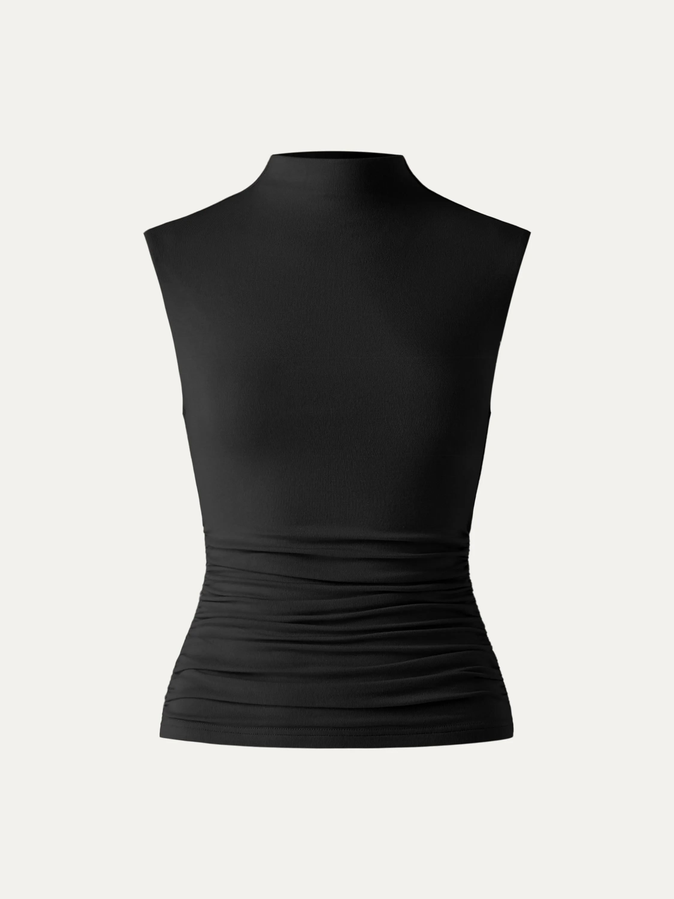 Mock Neck Ruched Sides Tank-Hip Length