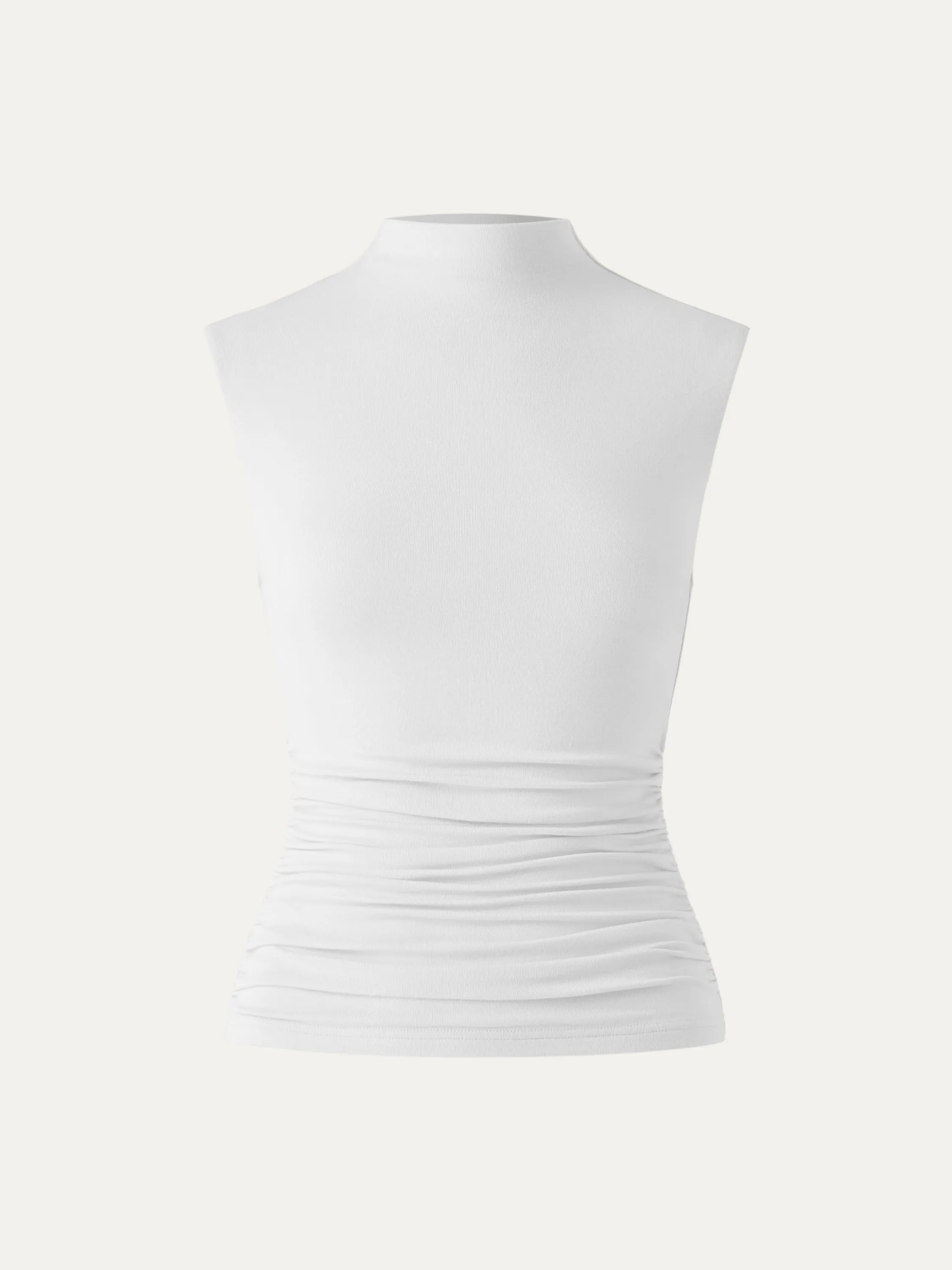 Mock Neck Ruched Sides Tank-Hip Length