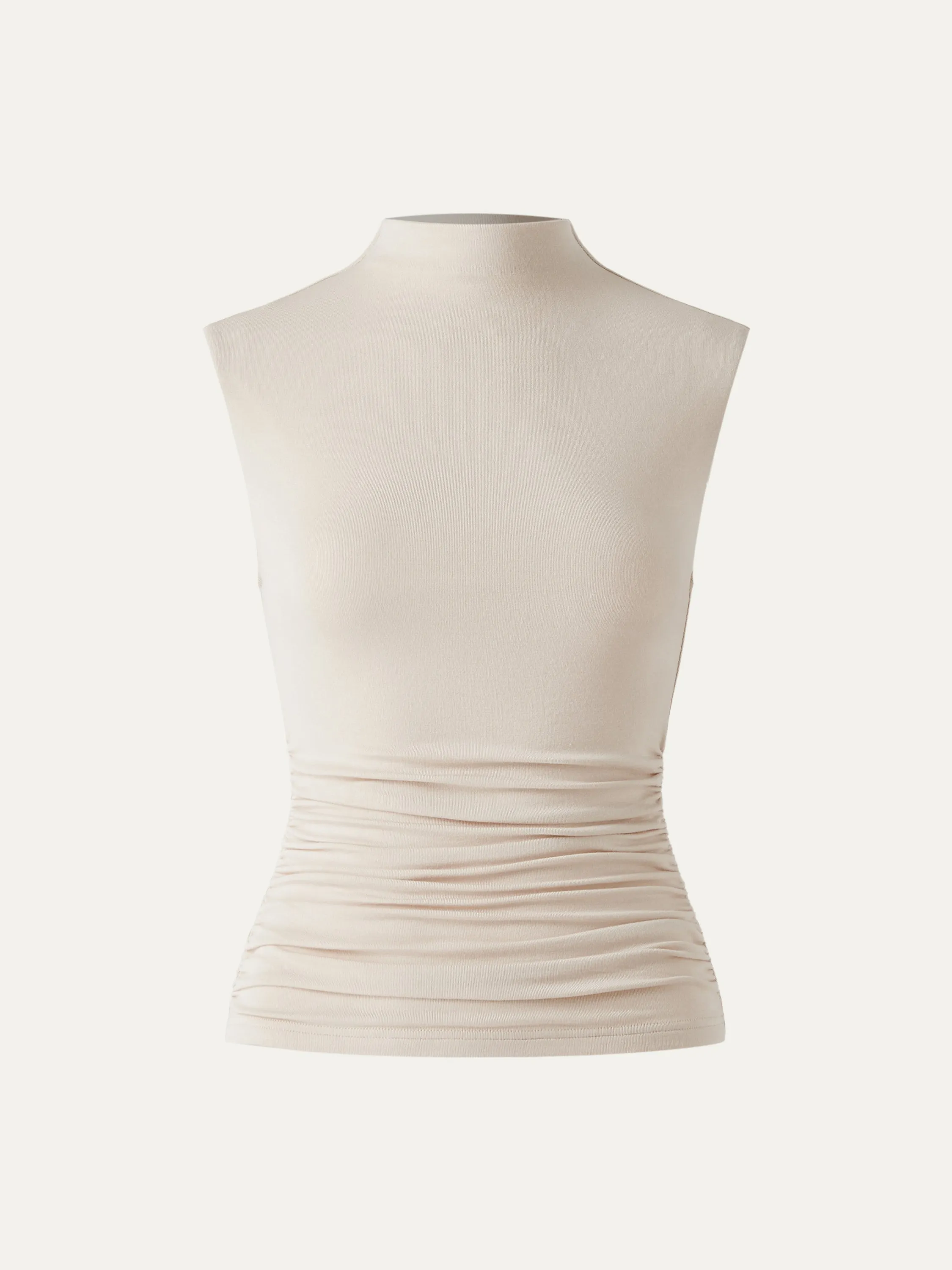 Mock Neck Ruched Sides Tank-Hip Length