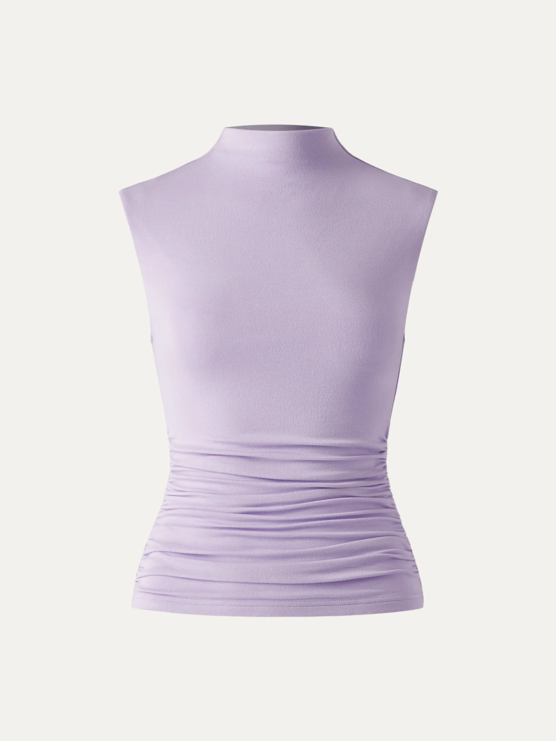 Mock Neck Ruched Sides Tank-Hip Length