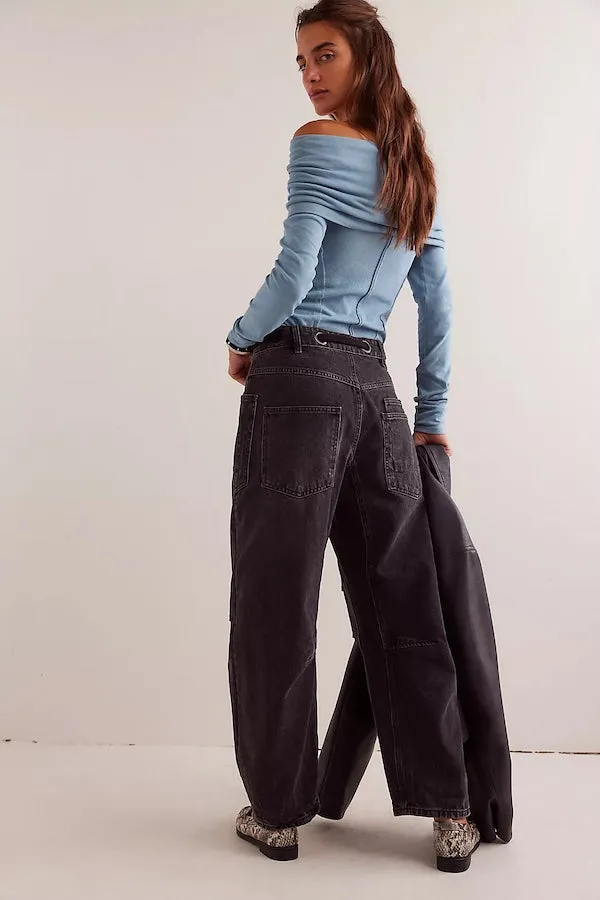MOXIE PULL-ON BARREL JEANS - NIGHT HAWK