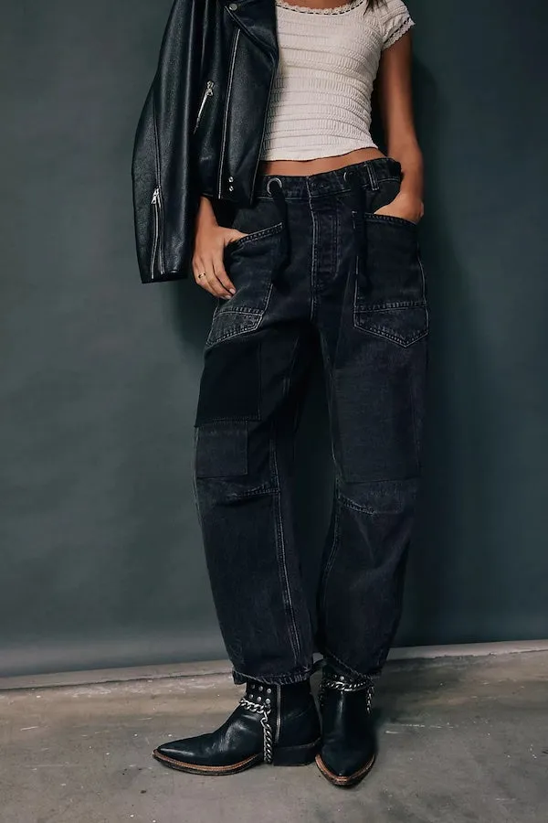 MOXIE PULL-ON BARREL JEANS - NIGHT HAWK