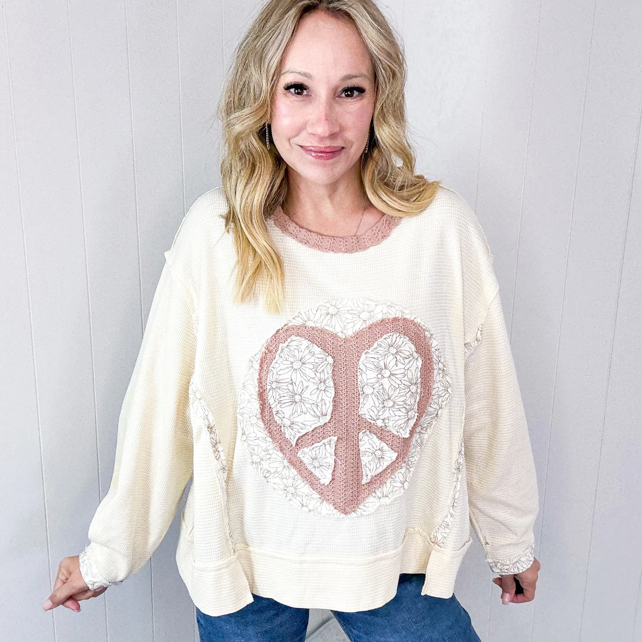 POL Heartfelt Harmony Long Sleeve Patch Knit Top In 2 Options