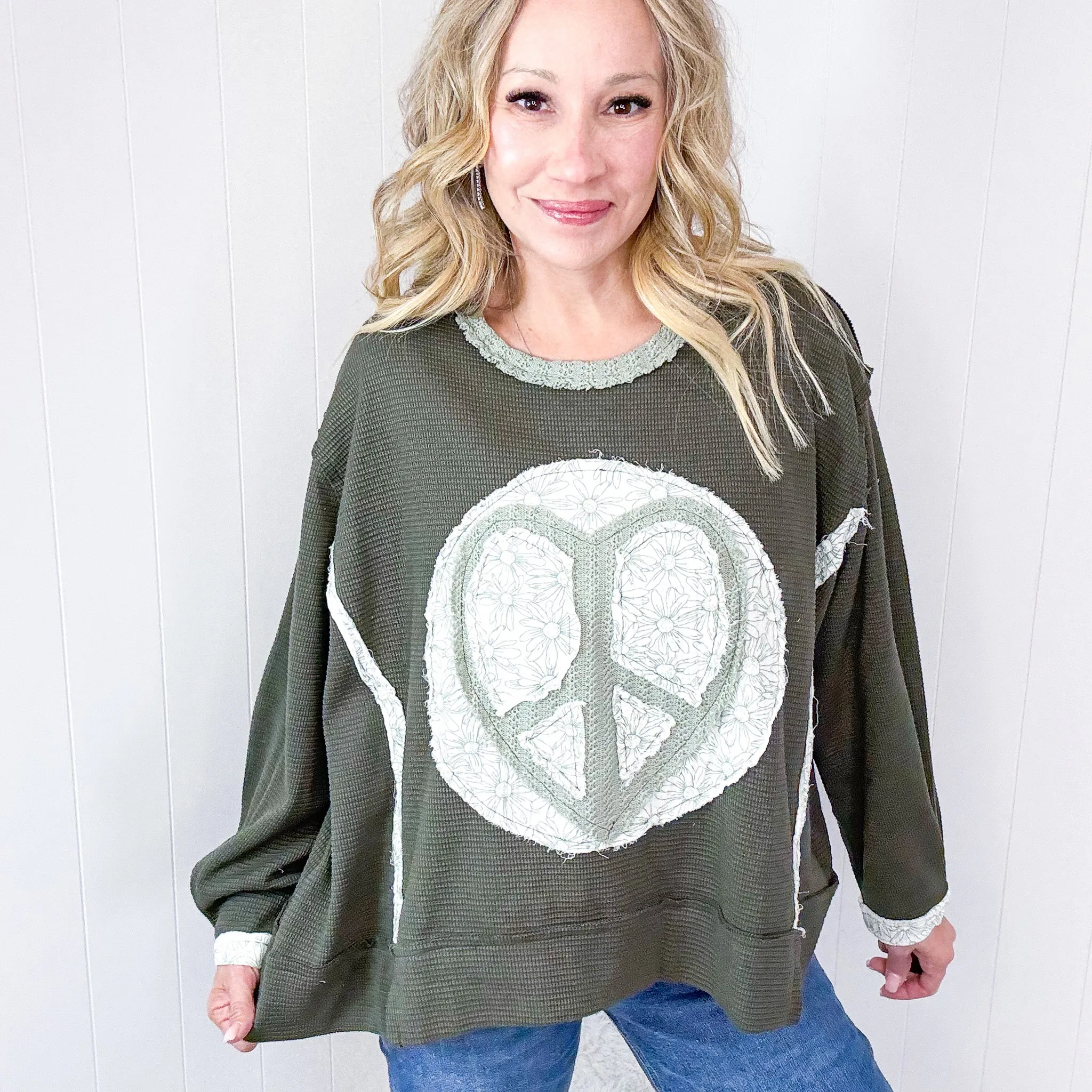 POL Heartfelt Harmony Long Sleeve Patch Knit Top In 2 Options
