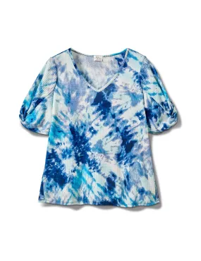 Tie Dye Twist Sleeve Thermal Knit Top