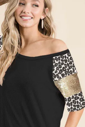 Waffle Knit Leapord Print Top