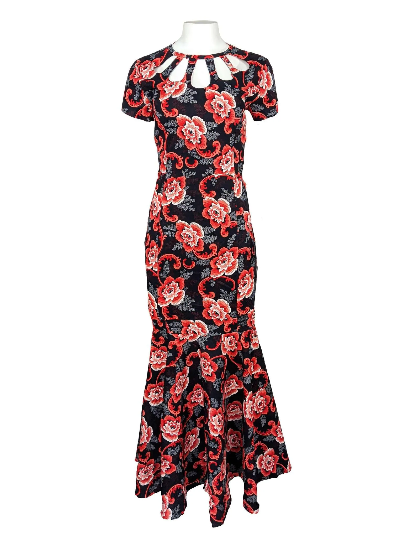 Women's Long Fitted Dress With Peplum Flair